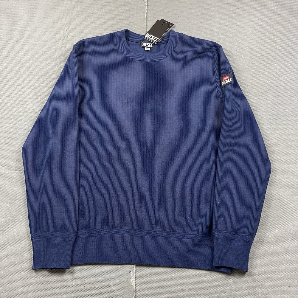 Diesel Sweater Mens Medium K-Athens Patch Knitwear Blue Crewneck Pullover New